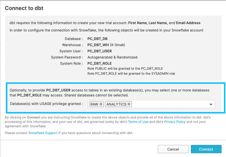 Snowflake Classic UI - Connection Box Snowflake Classic UI - Connection Box